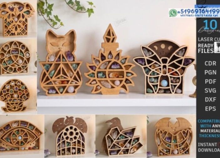 Paquete de estantes de exhibición de cristal cortados con láser
