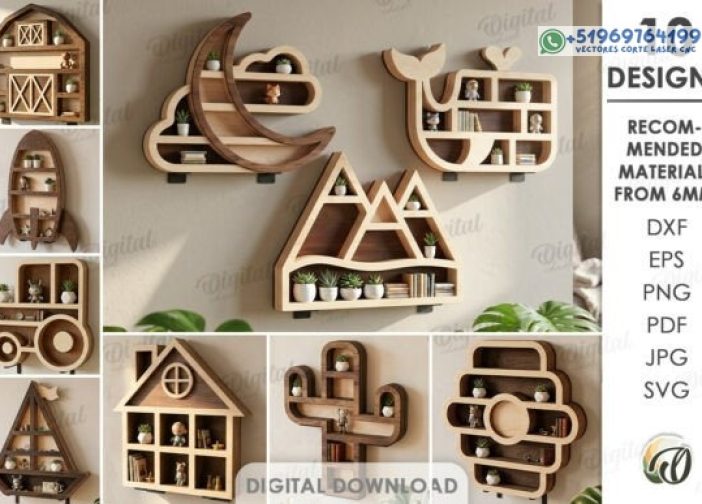 Paquete de estantes de pared 3D cortados con láser