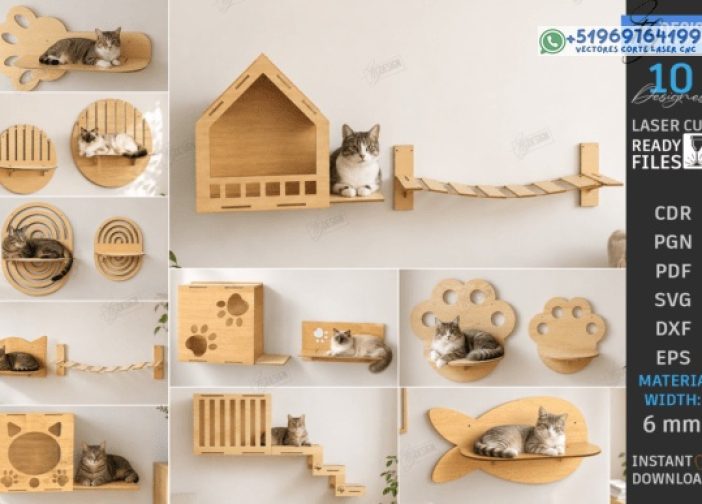 Paquete de estantes de pared para gatos cortados con láser Mascotas