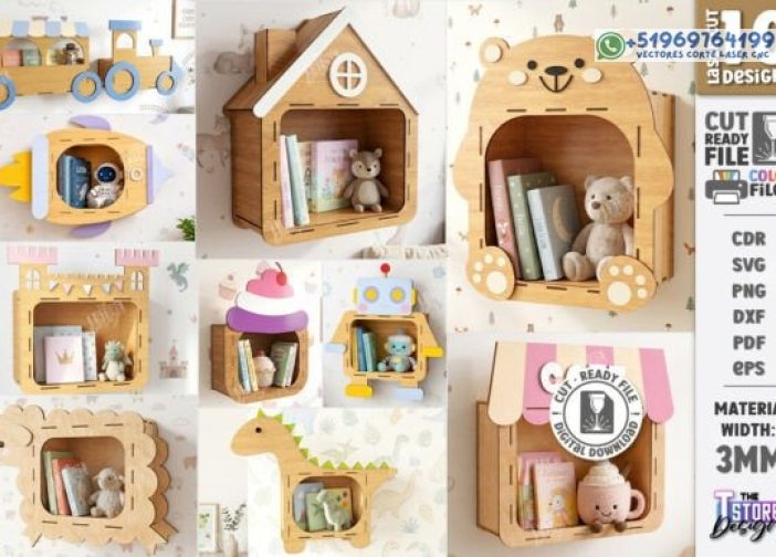 Paquete de estantes de pared para niños cortados con láser CNC