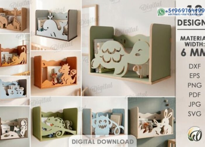 Paquete de estantes de pared para niños cortados con láser modelo 3D