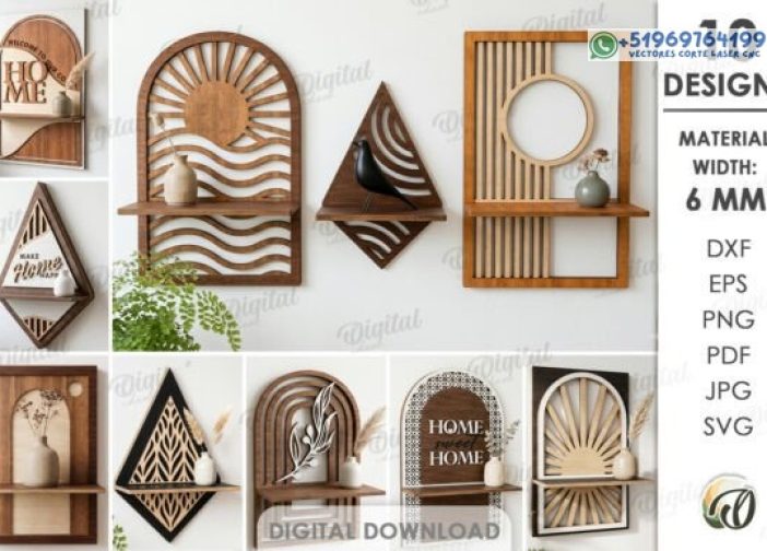 Paquete de estantes decorativos 3D cortados con láser
