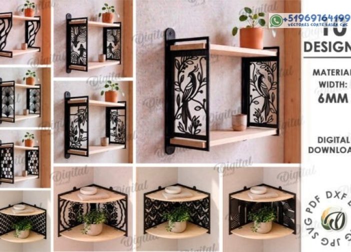 Paquete de estantes decorativos de pared cortados con láser