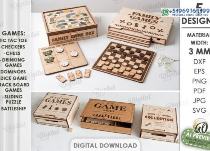 Paquete de estuches para juegos familiares cortados con láser