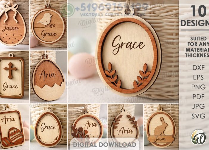 Paquete de etiquetas de Pascua personalizadas con láser