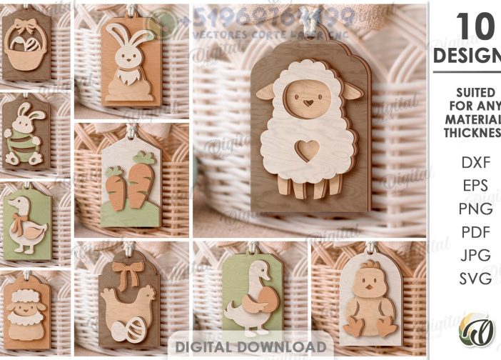 Paquete de etiquetas en capas de Pascua cortadas con láser