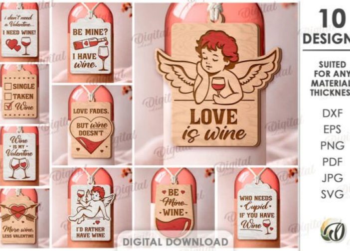 Paquete de etiquetas para botellas de vino de San Valentín