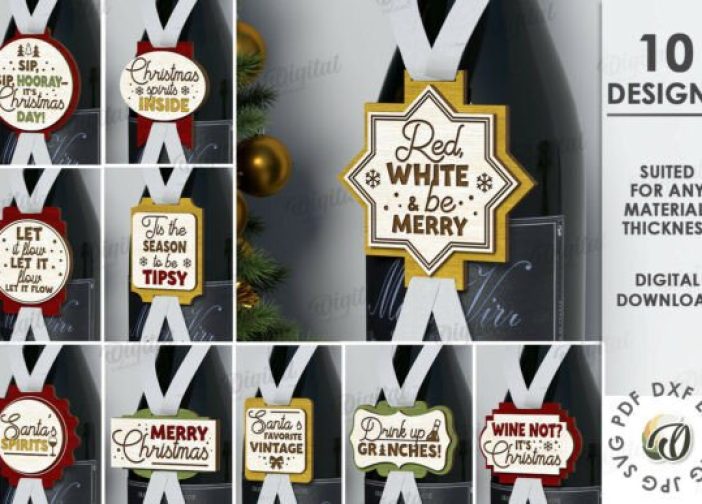 Paquete de etiquetas para botellas de vino navideñas