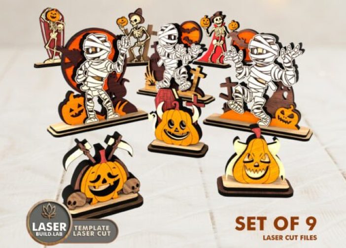 Paquete de figuras de madera para Halloween