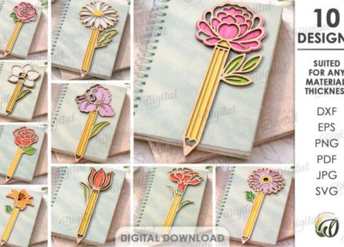 Paquete de flores de lápiz de maestro cortado con láser