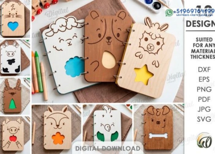 Paquete de fundas para cuadernos de animales lindos en 3D