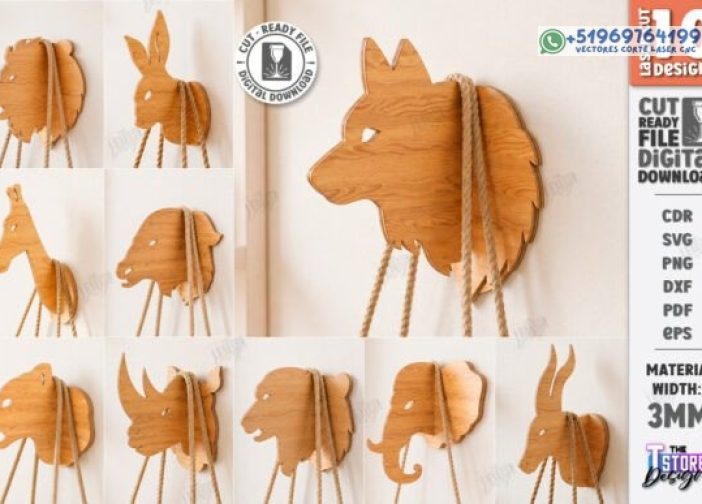 Paquete de gancho de pared de animales 3D cortado con láser