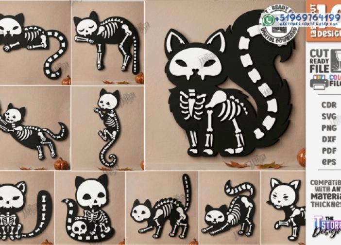 Paquete de gatos esqueleto de Víspera de Todos los Santos