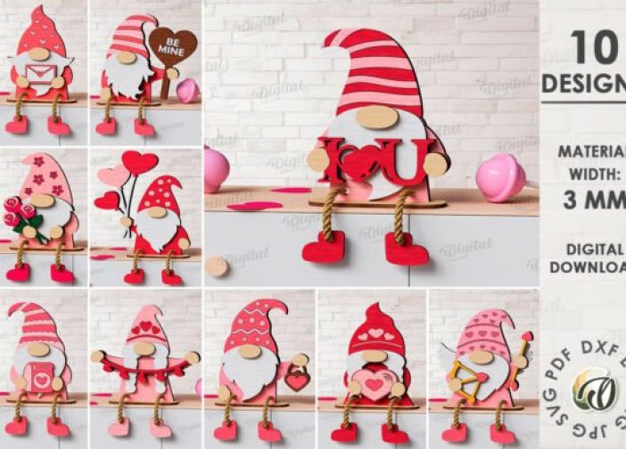 Paquete de gnomos de San Valentín para decorar estantes