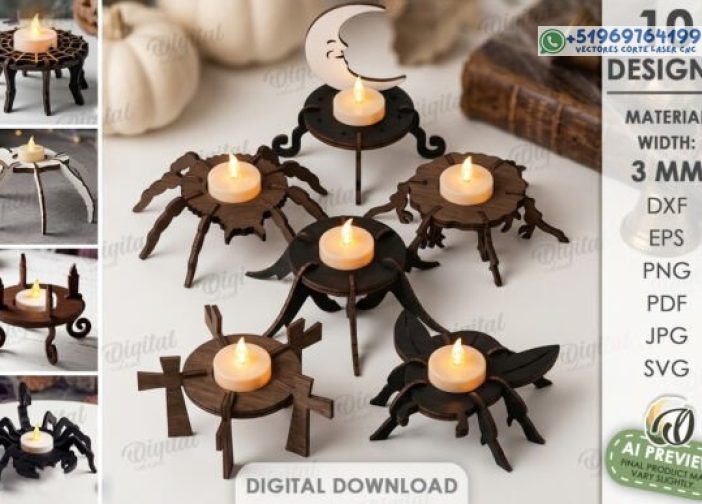 Paquete de hodlers de velas de Halloween en 3D con láser