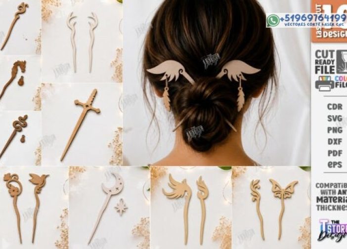 Paquete de horquillas y palitos para el cabello cortados con láser