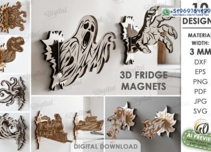 Paquete de imanes de nevera 3D cortados con láser