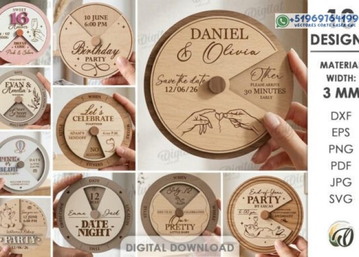 Paquete de invitaciones de círculo giratorio láser