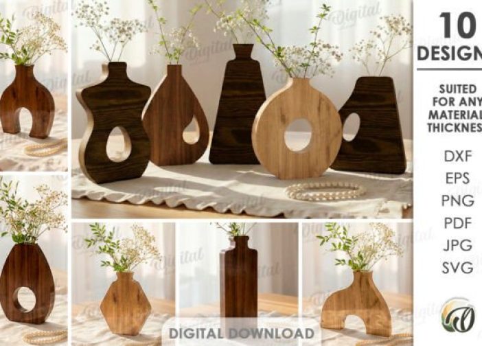 Paquete de jarrones de madera cortados con láser