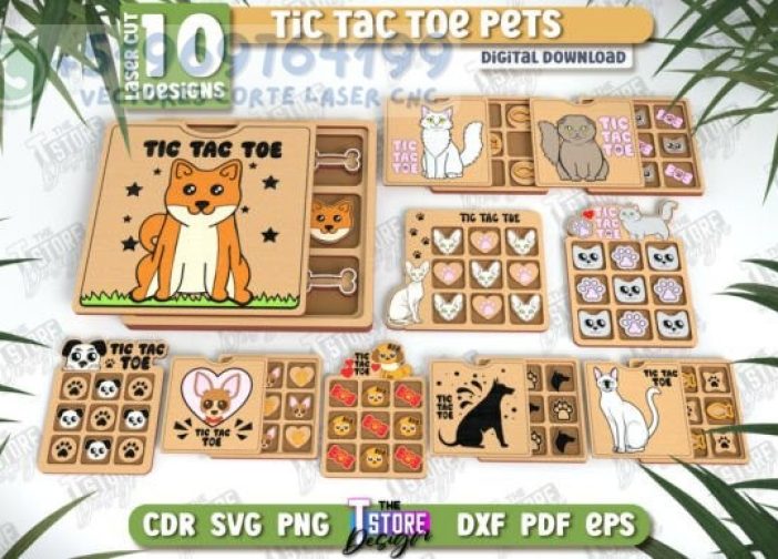 Paquete de juegos de tres en raya tic tac toe de mascotas