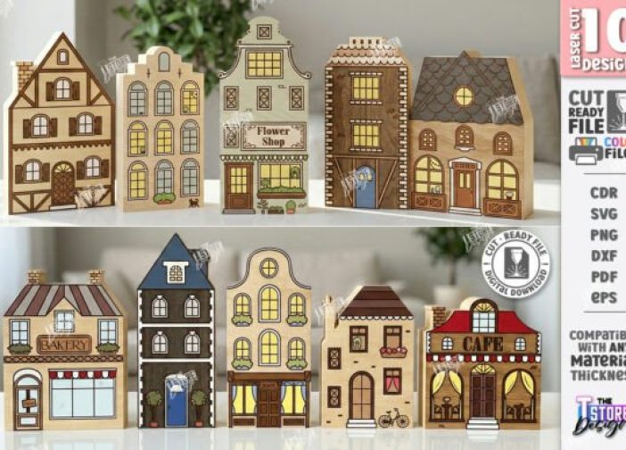 Paquete de juguetes láser de bloques de aldea en miniatura