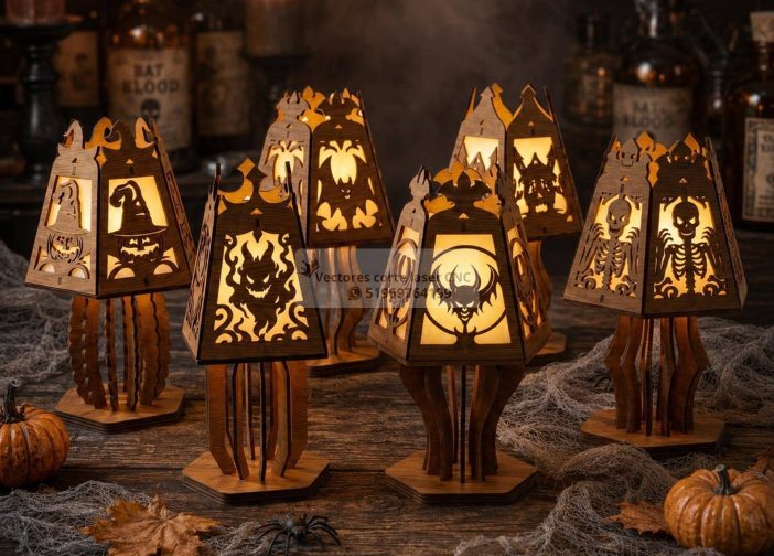 Paquete de lamparas de Halloween con diseños brujas esqueletos Para mas Vectores Whatsapp 51969764199
