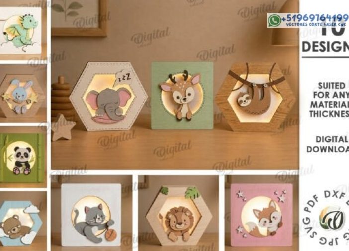 Paquete de lámparas de noche para niños 3D cortado con láser