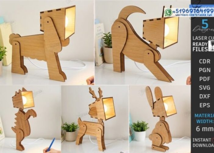 Paquete de lámparas láser 3D de escritorio para animales de madera