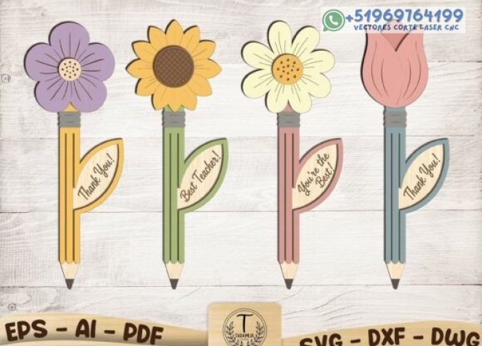 Paquete de lápices con flores para profesoras Para mas Vectores Whatsapp 51969764199
