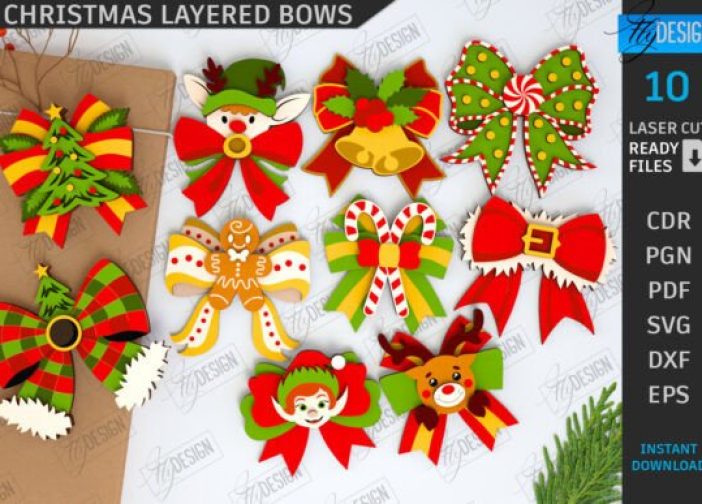 Paquete de lazos navideños en capas