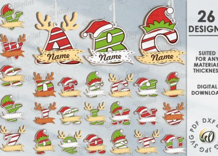 Paquete de letras alfabeto navideños para nombres