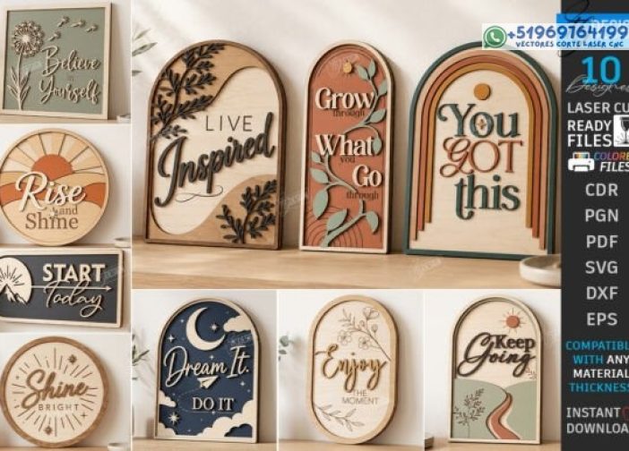 Paquete de letrero de pared motivacional cortado con láser