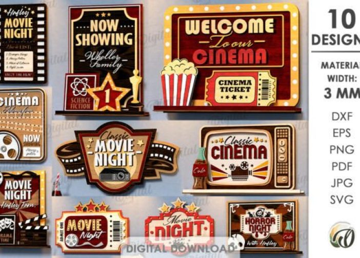 Paquete de letreros 3D para cine en casa