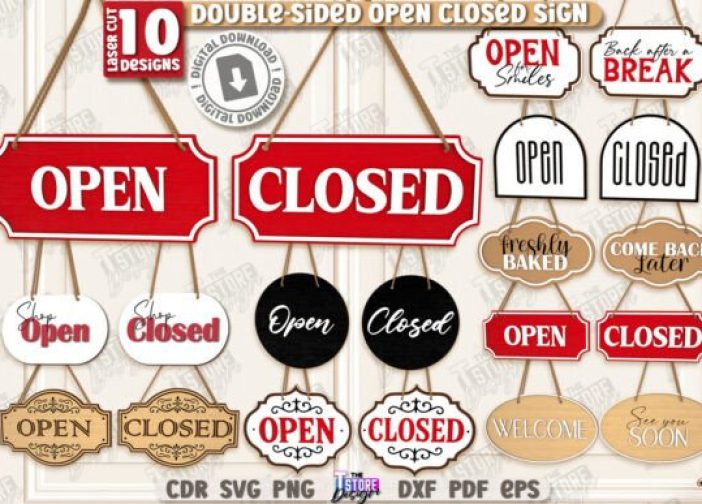 Paquete de letreros abierto y cerrado de doble cara