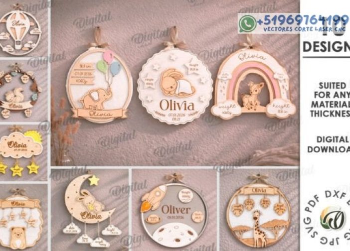 Paquete de letreros con nombres de bebé y datos de nacimiento Para mas Vectores Whatsapp 51969764199