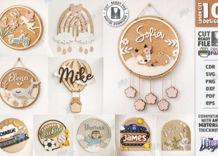 Paquete de letreros con nombres para habitaciones infantiles en 3D