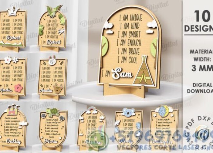 Paquete de letreros de afirmación 3D para niños