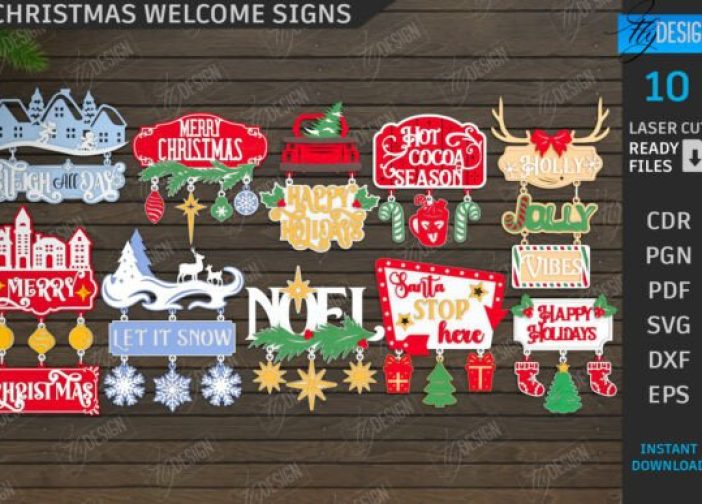 Paquete de letreros de bienvenida navideños