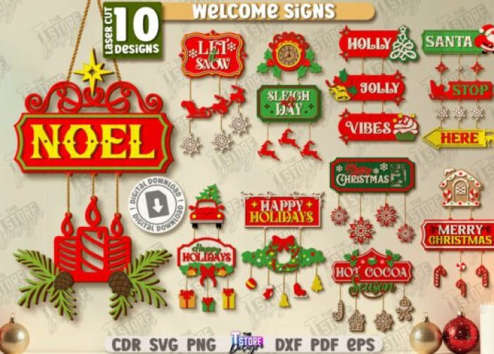 Paquete de letreros de bienvenida navideños