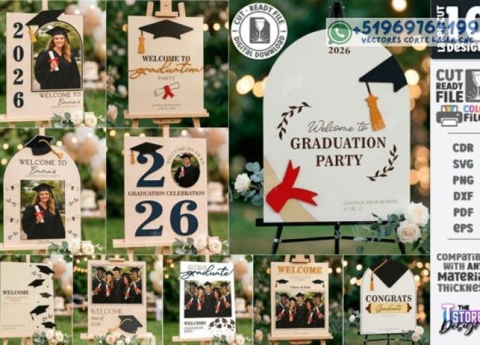 Paquete de letreros de bienvenida para graduación Para mas Vectores Whatsapp 51969764199