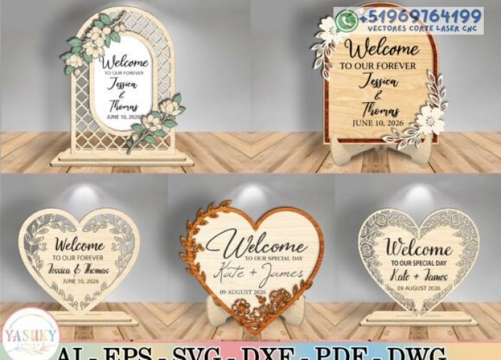 Paquete de letreros de boda con arco y corazón Para mas Vectores Whatsapp 51969764199