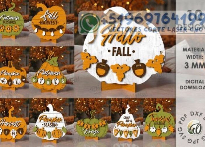 Paquete de letreros de calabaza de otoño