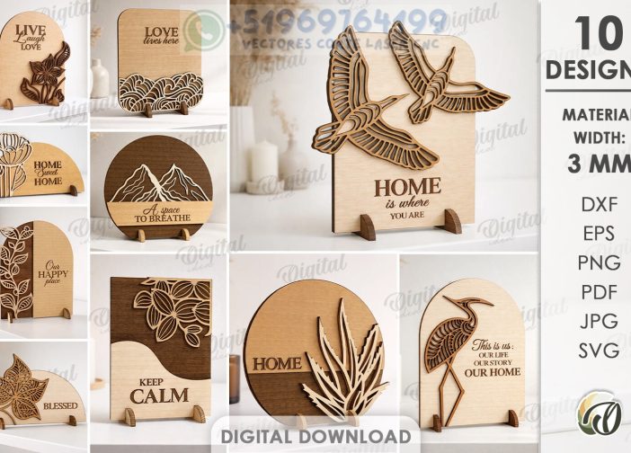 Paquete de letreros de decoración del hogar en 3D cortados con láser