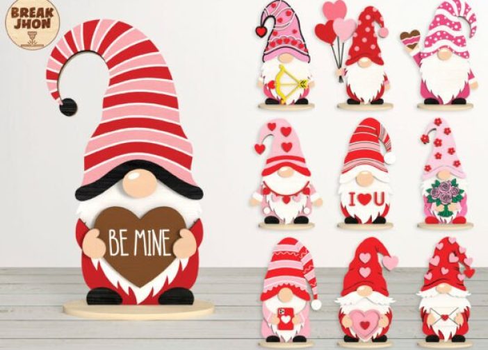 Paquete de letreros de madera SVG de gnomo de San Valentín