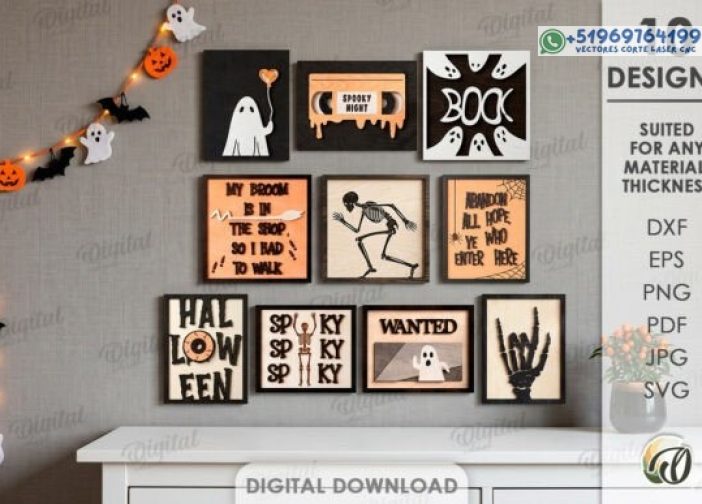 Paquete de letreros de pared de Halloween cortados con láser
