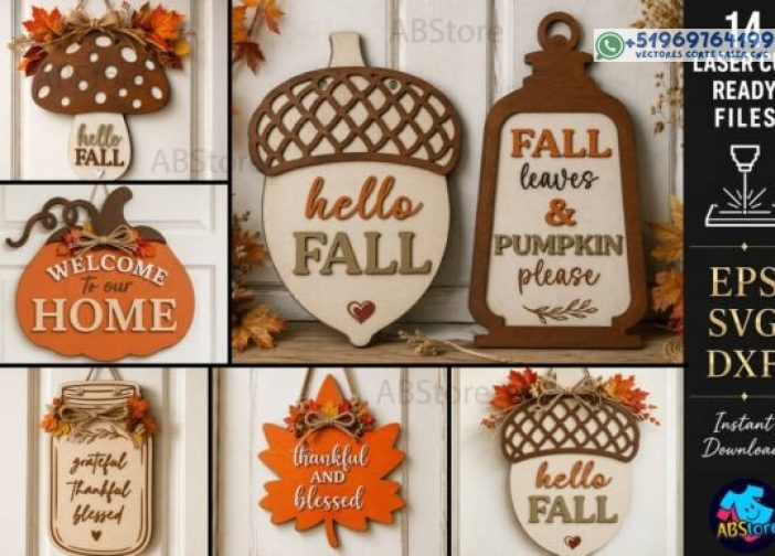 Paquete de letreros de pared de otoño cortados con láser