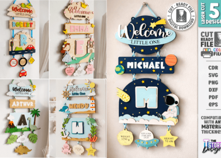 Paquete de letreros de pared para guardería en capas