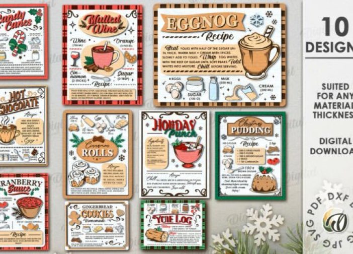 Paquete de letreros de recetas navideñas