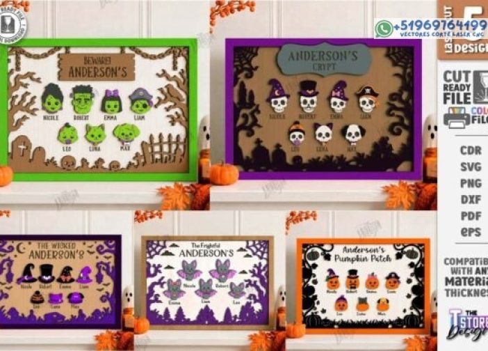 Paquete de letreros familiares de Halloween cortados con láser