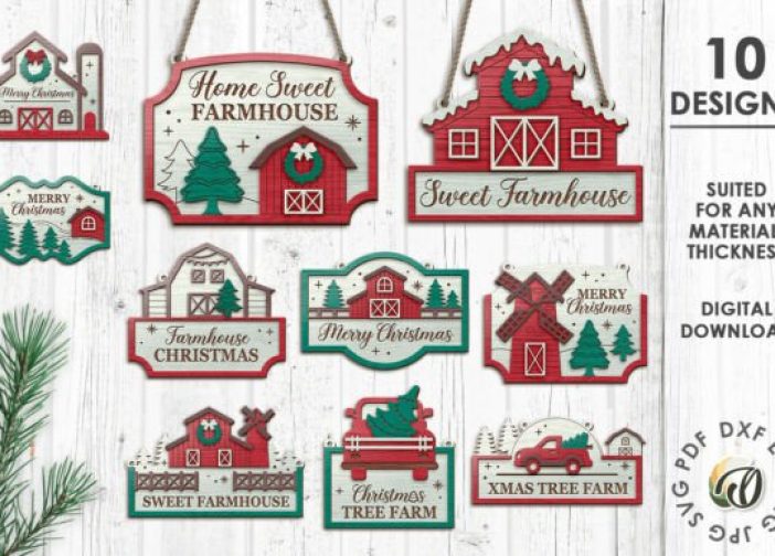 Paquete de letreros navideños de granja